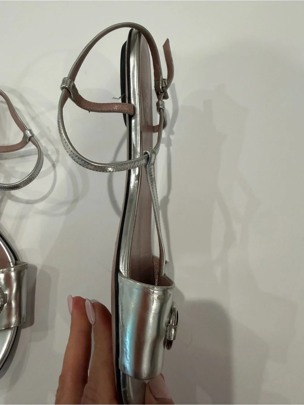 Gucci Silver Metallic Horsebit Strappy Sandals